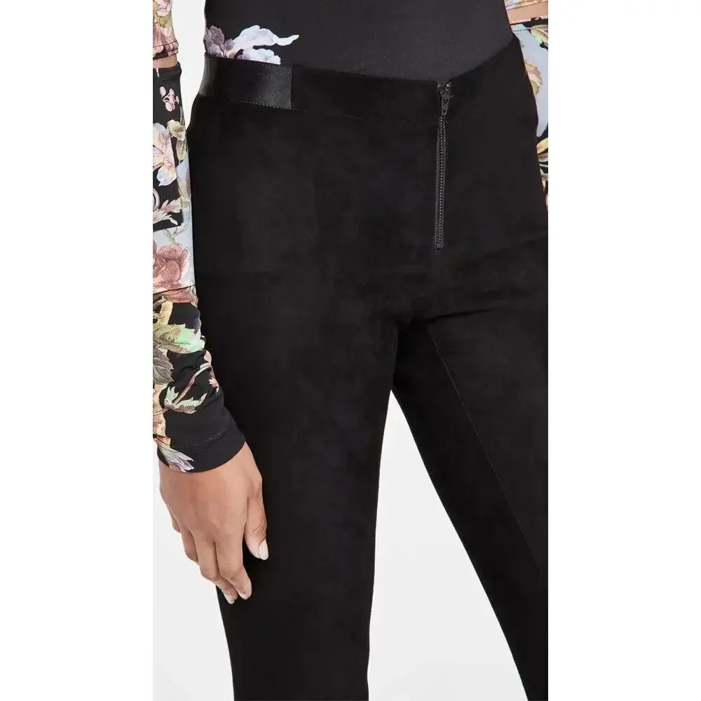Alice + Olivia Front Zip Black Lambskin Suede Leggings Size 4